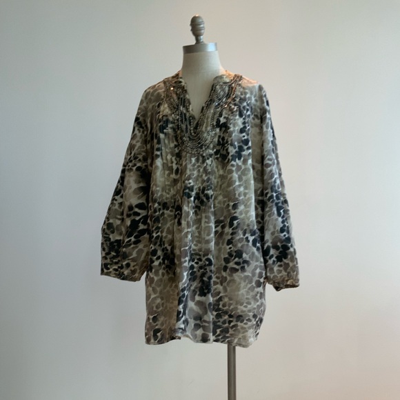 JM Collection Tops - JM Collection Fun Tan and Brown Long Sleeve A-line Tunic 20W